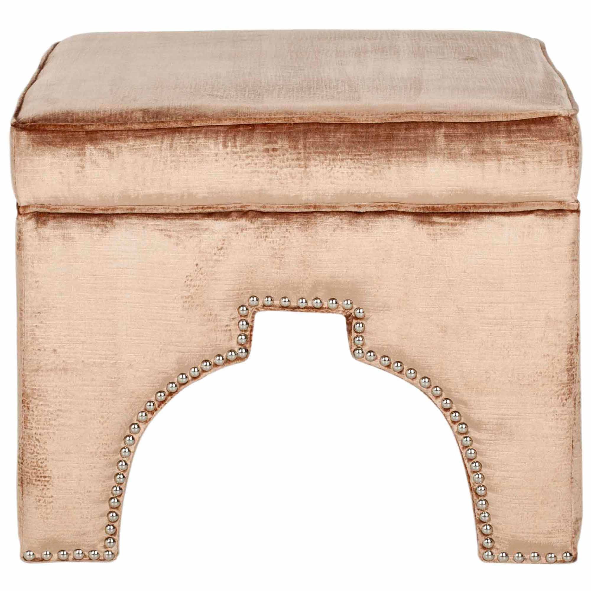 Safavieh Grant Modern Glam Upholstered Ottoman w/ Silver Nail Heads
