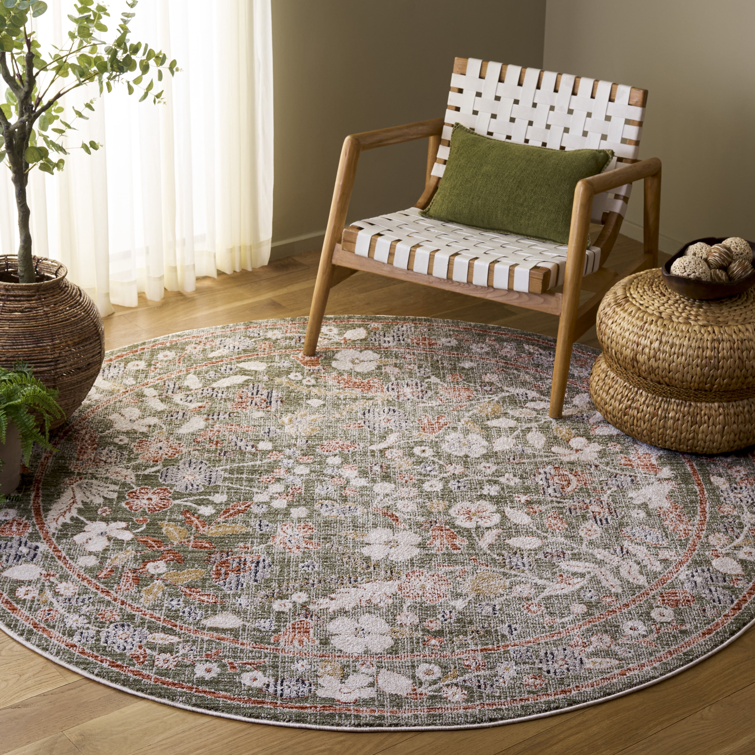 Safavieh Grove Belize Floral Area Rug, Green/Ivory, 6'7" x 6'7" Round