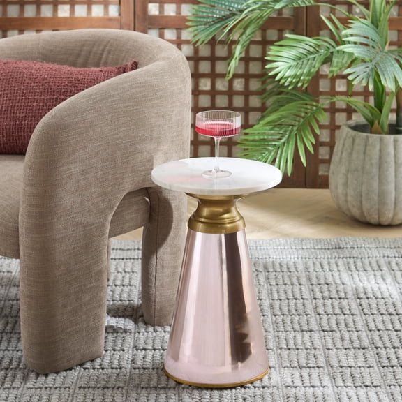 Safavieh Guido Glam Glass Round End Table, Pink / White