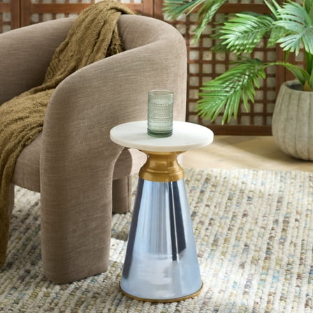 Safavieh GuidoGlam Glass Round End Table, Blue / Natural