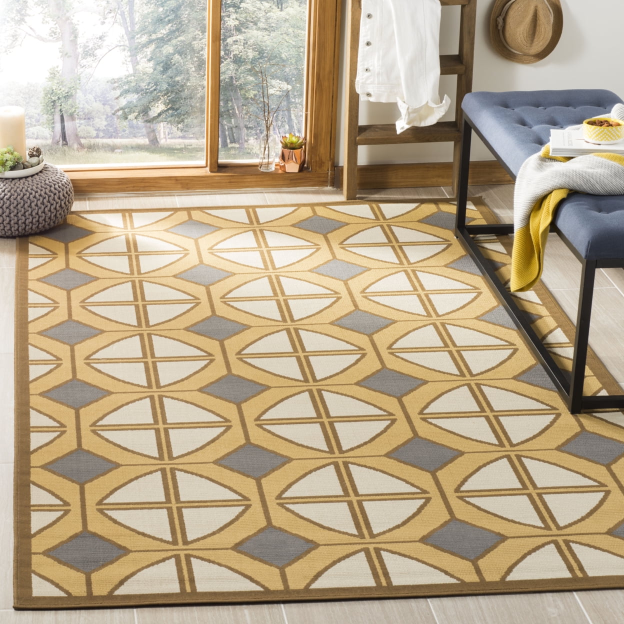 Hampton HAM510 Power Loomed Indoor/Outdoor Accent Rug - Camel/Ivory - 2'7"x5' - Safavieh.