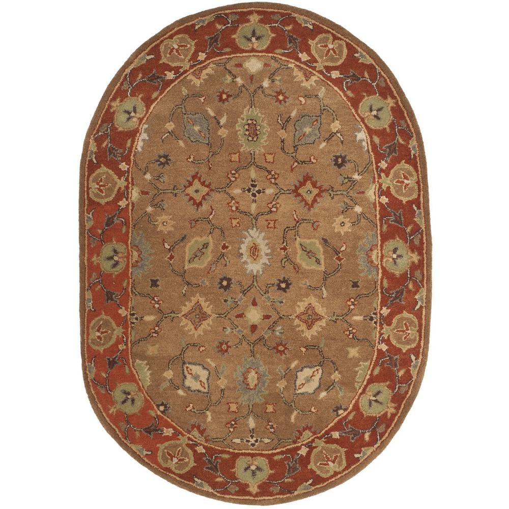 Elegant Heritage Oval Red Wool Area Rug - 4'6" x 6'6"