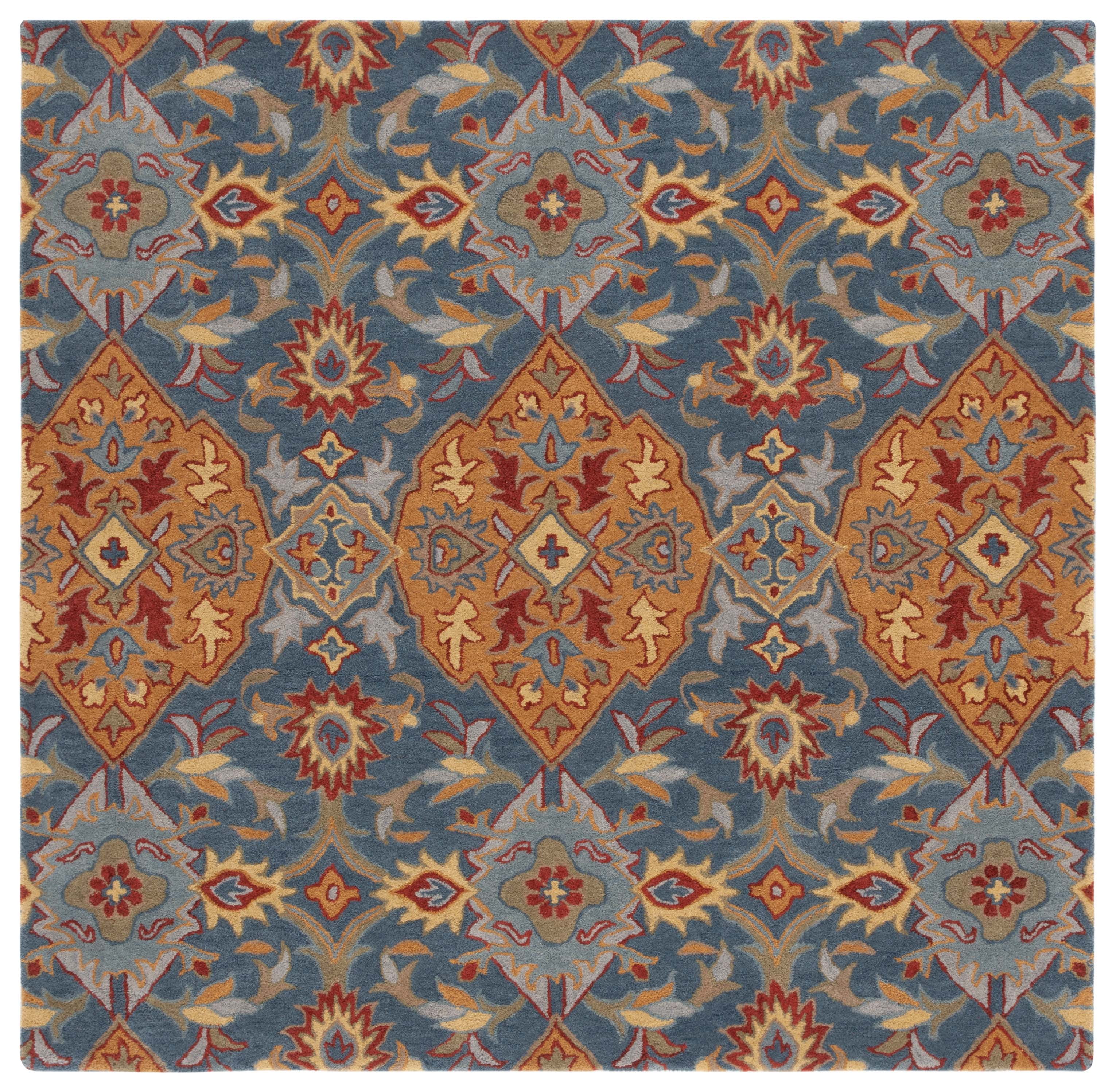 Elegant Navy and Gold Hand-Tufted Wool Square Area Rug