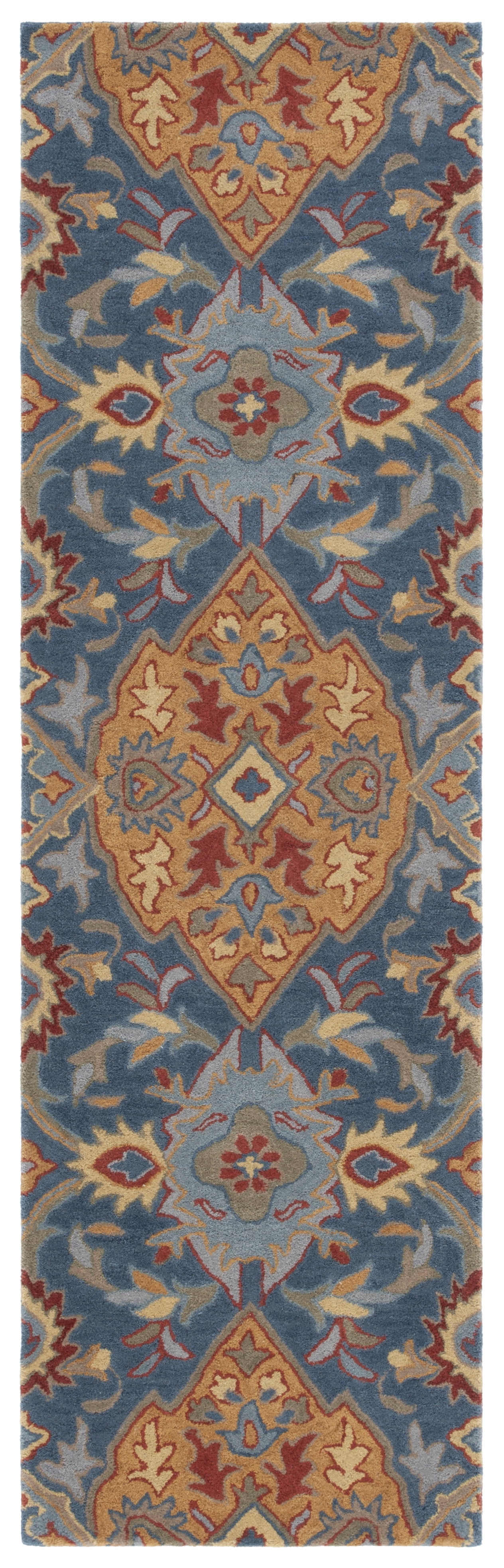 Navy and Gold Hand-Tufted Wool Runner Rug