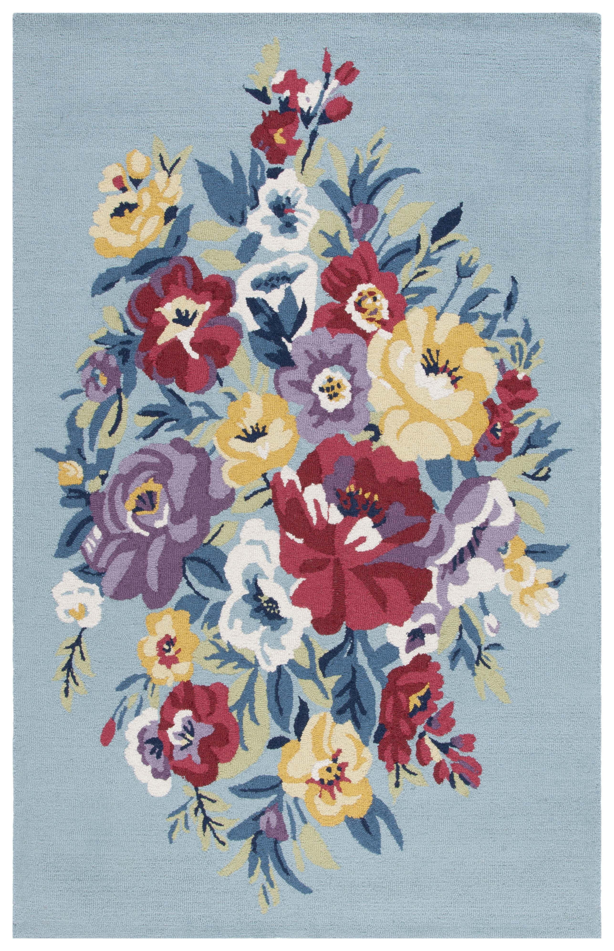 Chelsea Blue Floral Hand-Tufted Wool Area Rug