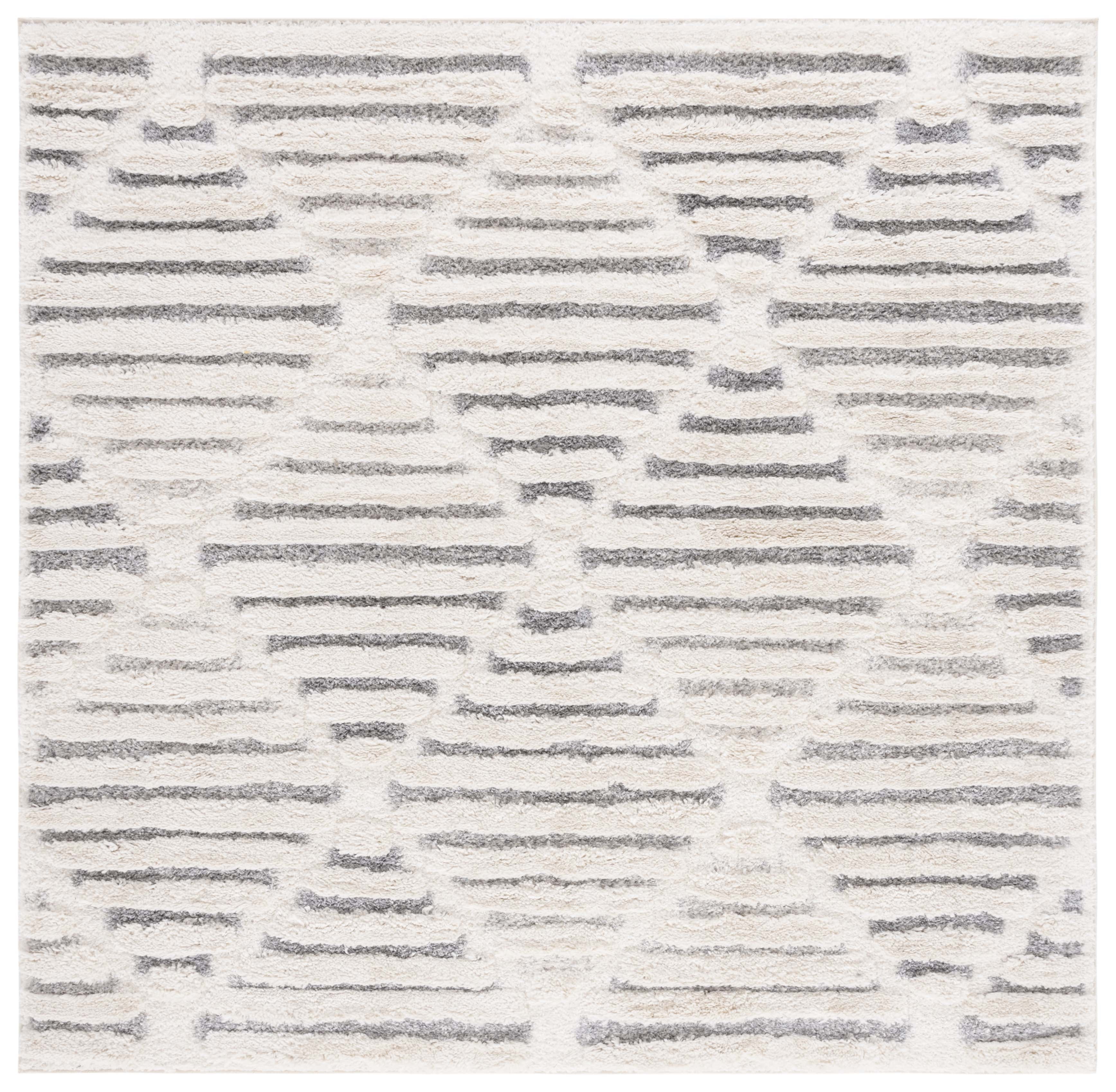 Beige and Gray Square Shag Synthetic Area Rug