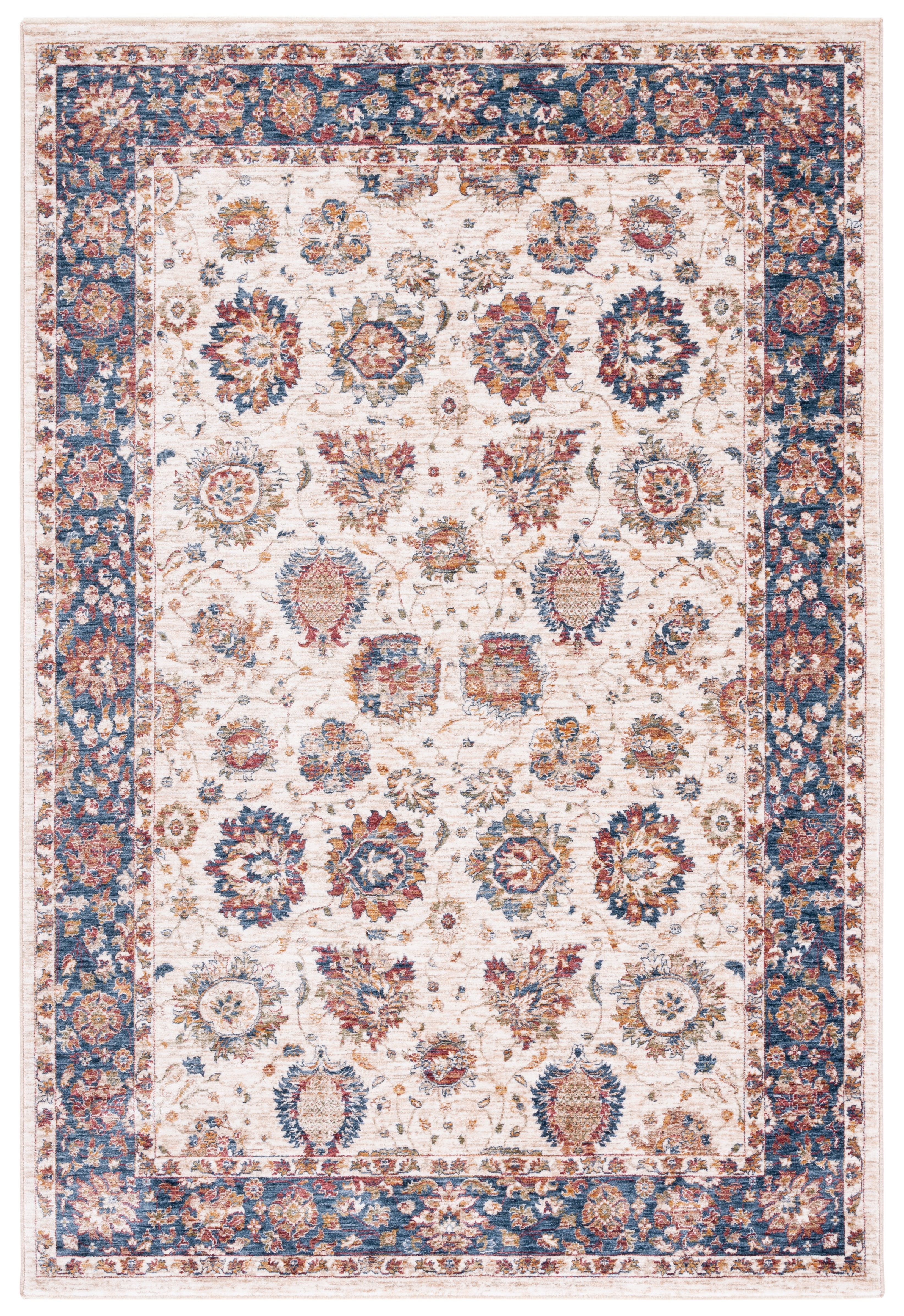 Ivory and Navy Synthetic Hand-knotted Square Area Rug