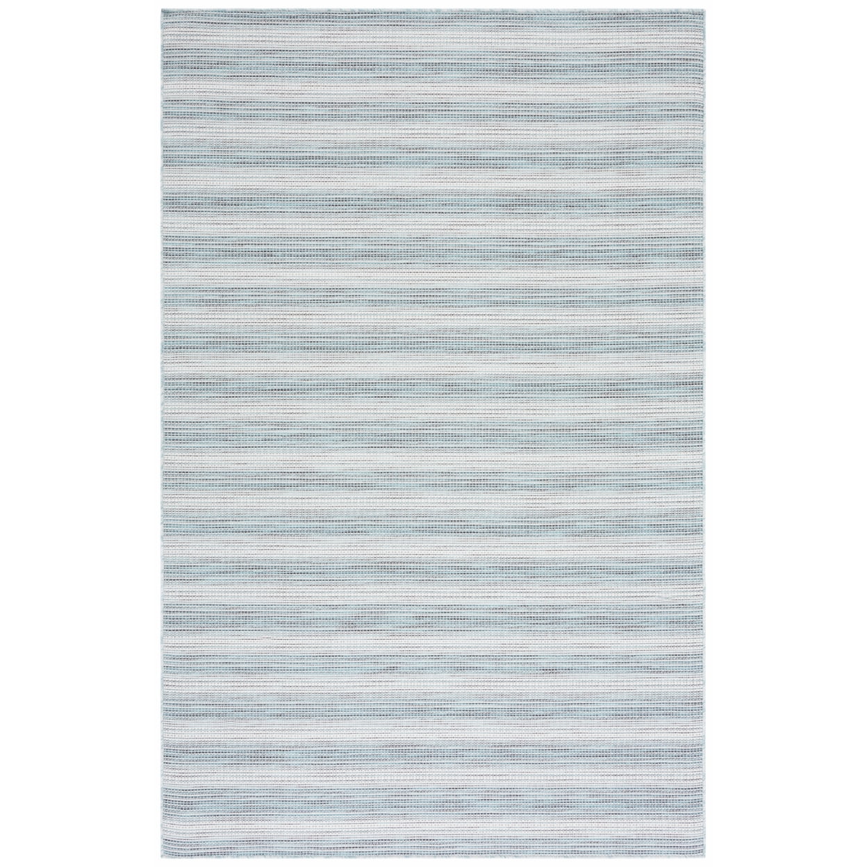 Aqua and Ivory Striped 8' x 10' Indoor/Outdoor Area Rug