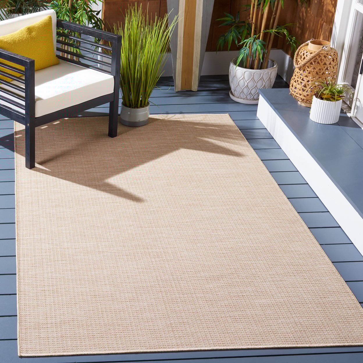 Natural Square Hand-knotted Wool and Synthetic Area Rug