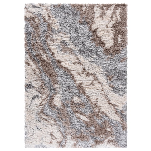 SAFAVIEH Horizon Konstantinos Abstract Shag Area Rug, Taupe/Blue, 5'3" x 7'7"