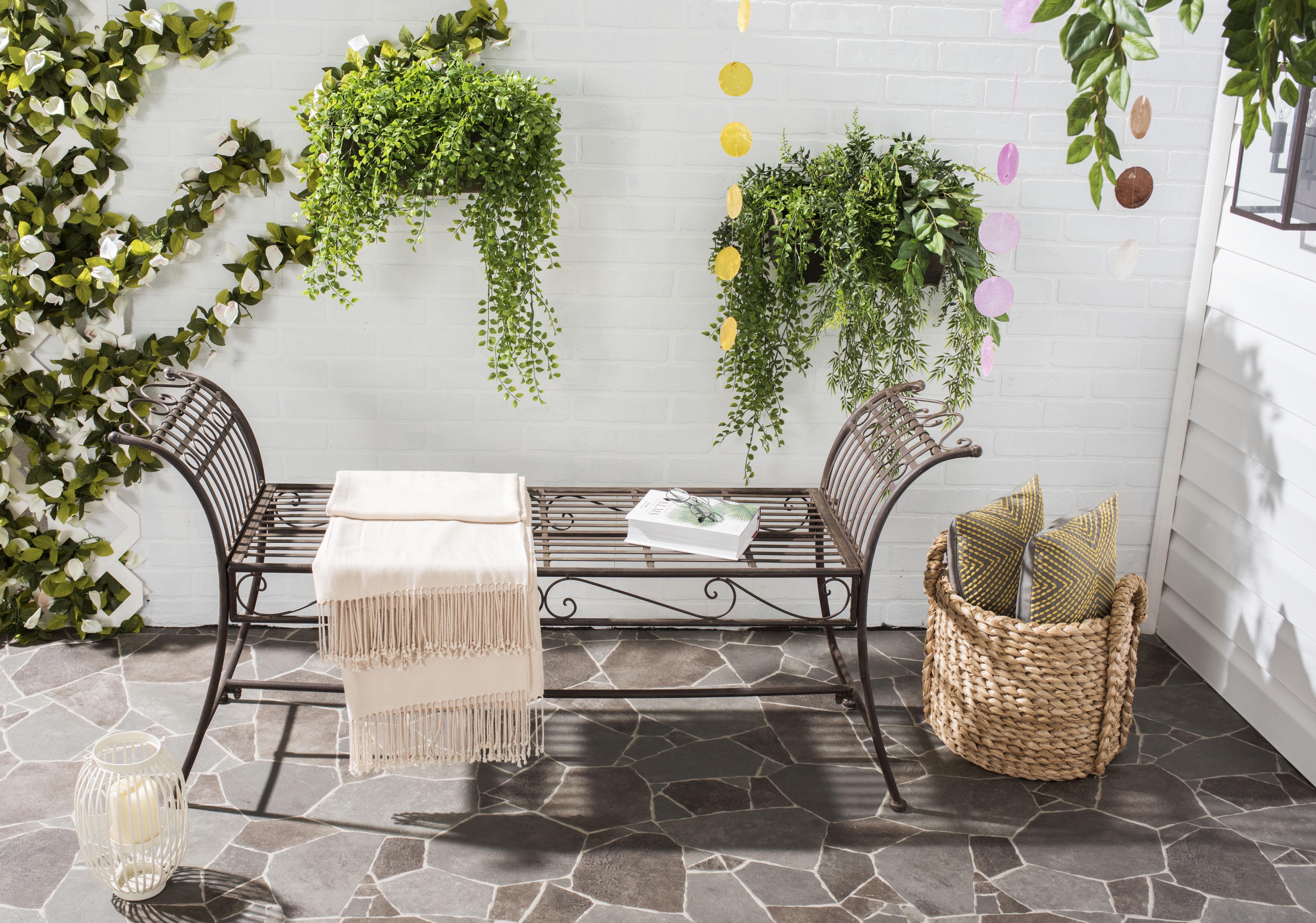 Hadley 56'' Rustic Brown Iron Outdoor Garden Bench