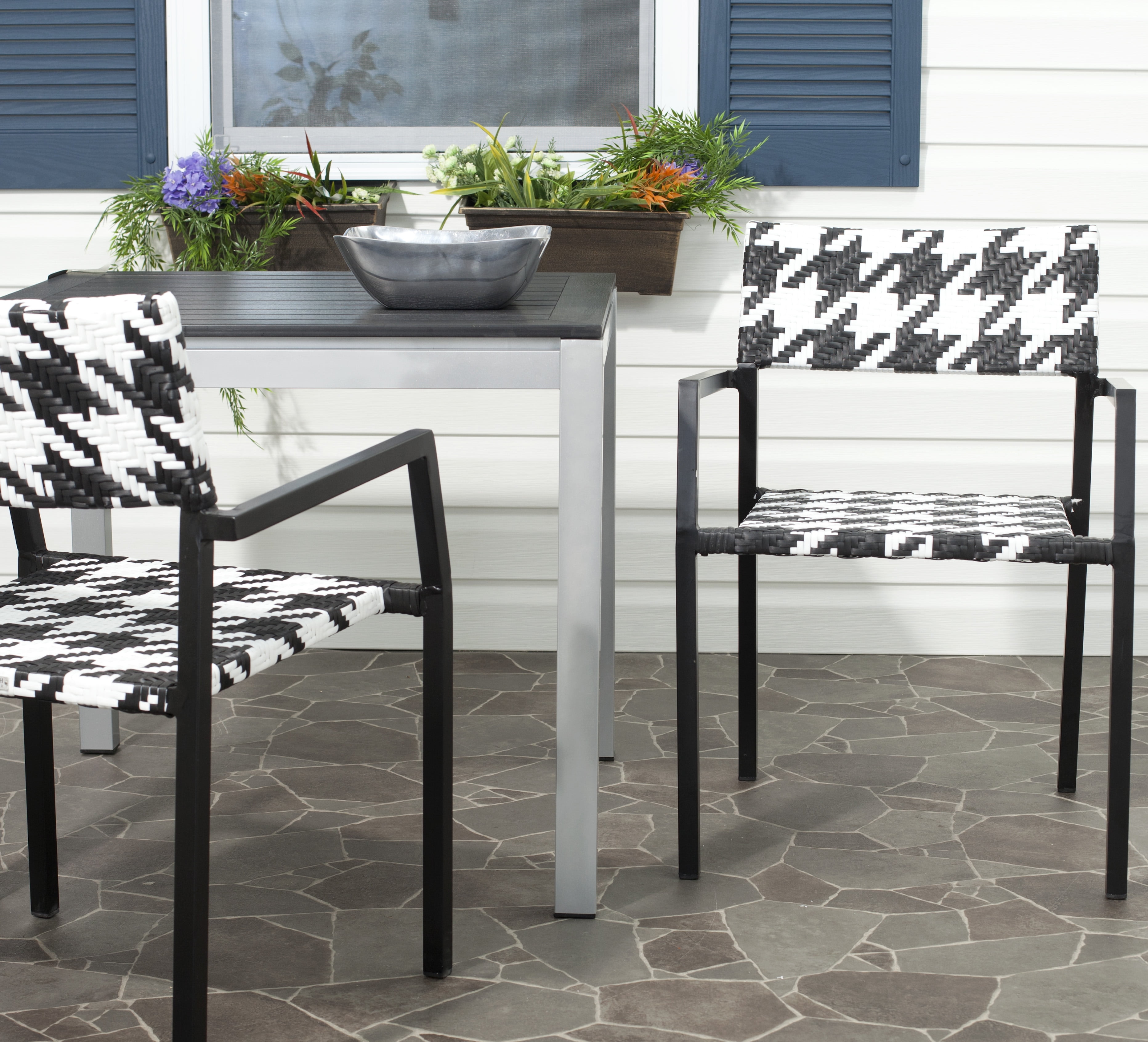 Halden Black and White Rattan Arm Chair Set