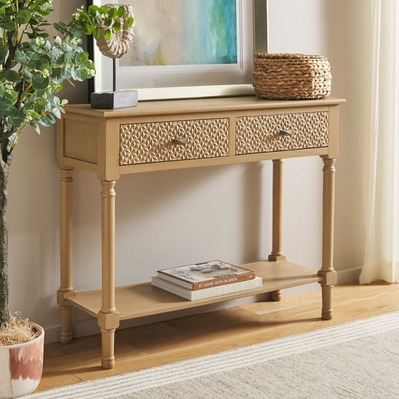 Safavieh Halton Coastal 2 Drawer Wood Console Table, Camel