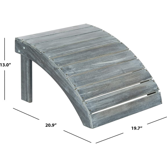 Safavieh Hampton Adirondack Acacia Wood Ottoman Ash Grey Outdoor Furniture