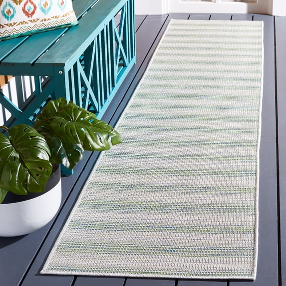 SAFAVIEH Hampton Duana Striped Indoor/Outdoor Runner Rug, Green, 2' x 9'