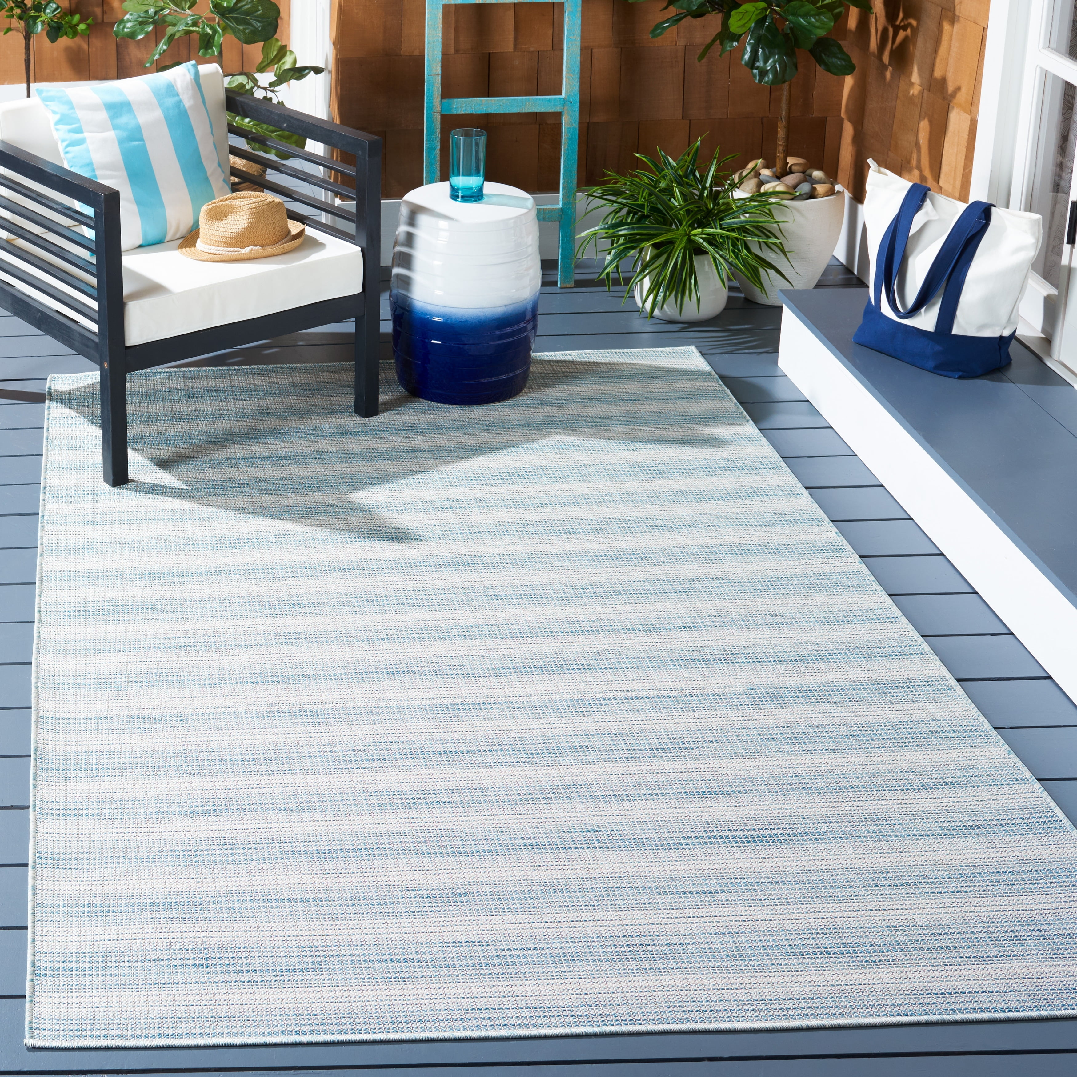 Aqua Ivory Multi Rectangular Synthetic Indoor/Outdoor Area Rug 5'1" x 7'6"