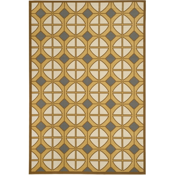 SAFAVIEH Hampton Lucas Geometric Indoor/Outdoor Area Rug, Camel/Ivory, 6'7" x 9'6"