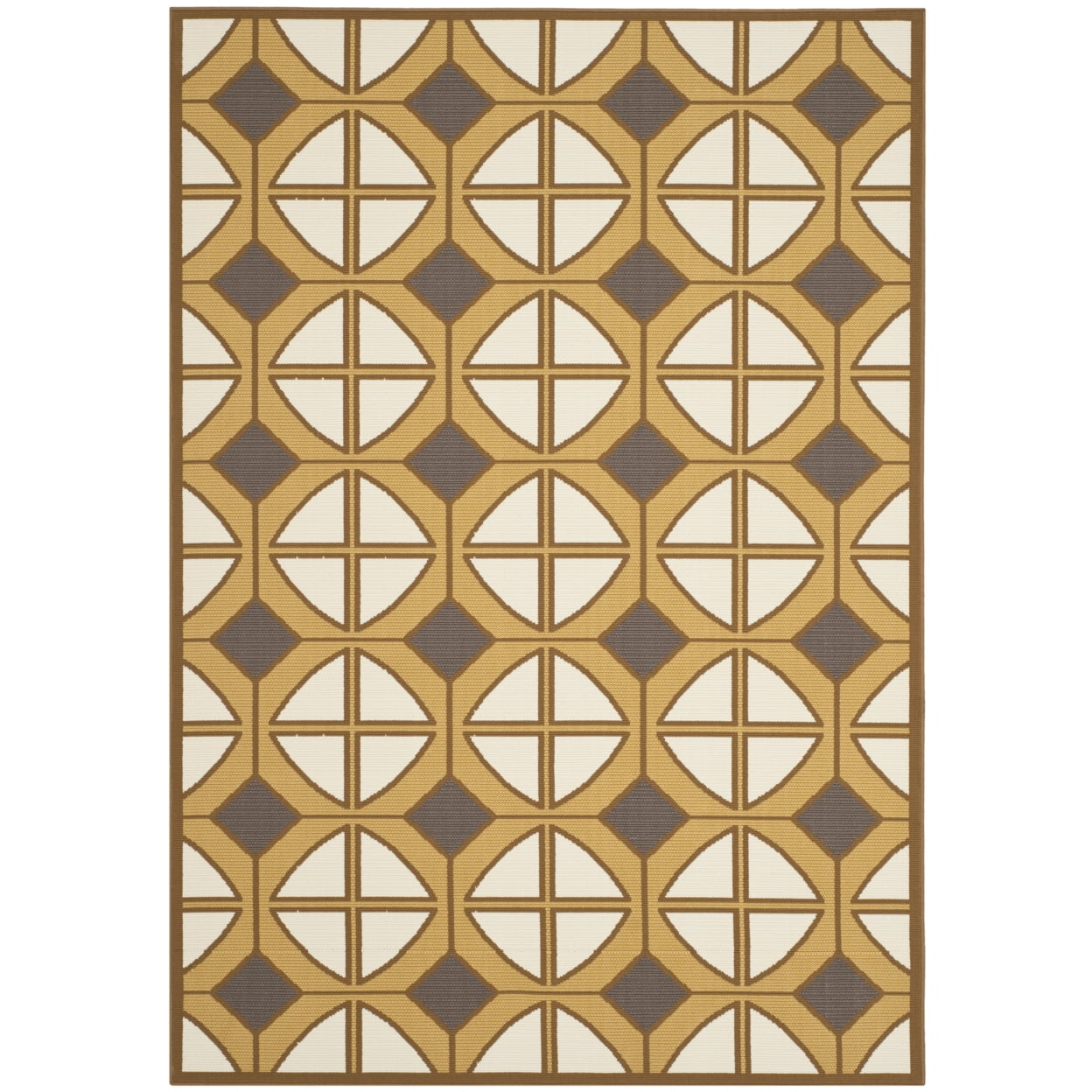 Ivory and Camel Geometric 4' x 6' Synthetic Area Rug