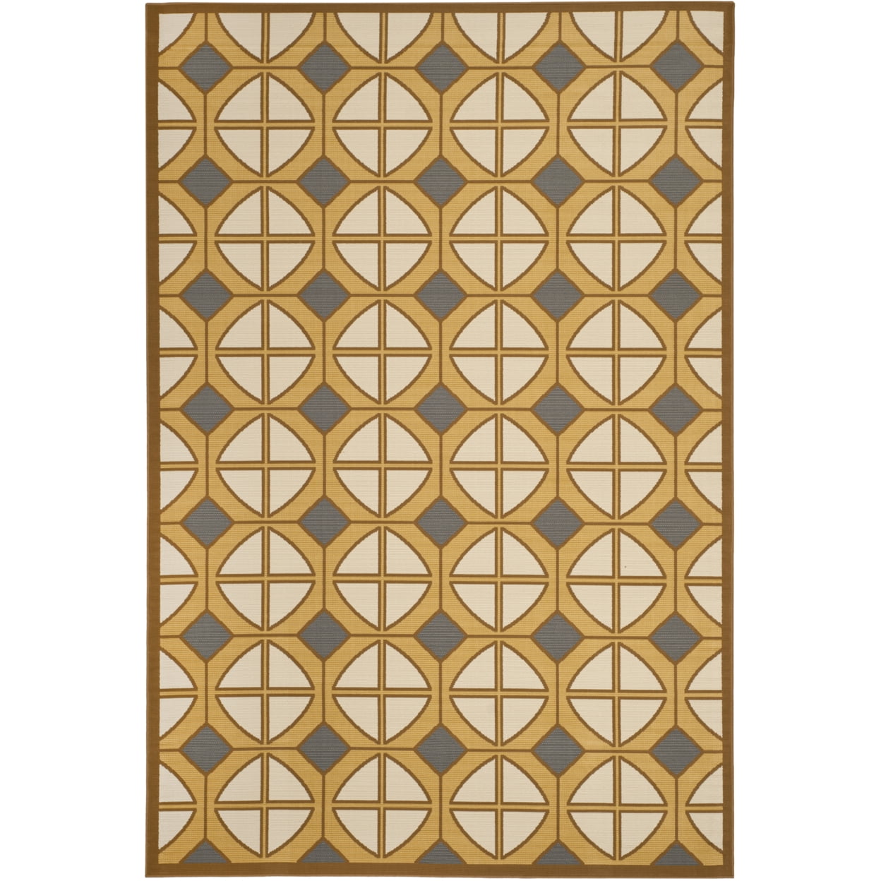 Ivory and Camel Geometric Outdoor Area Rug, 8' x 11'