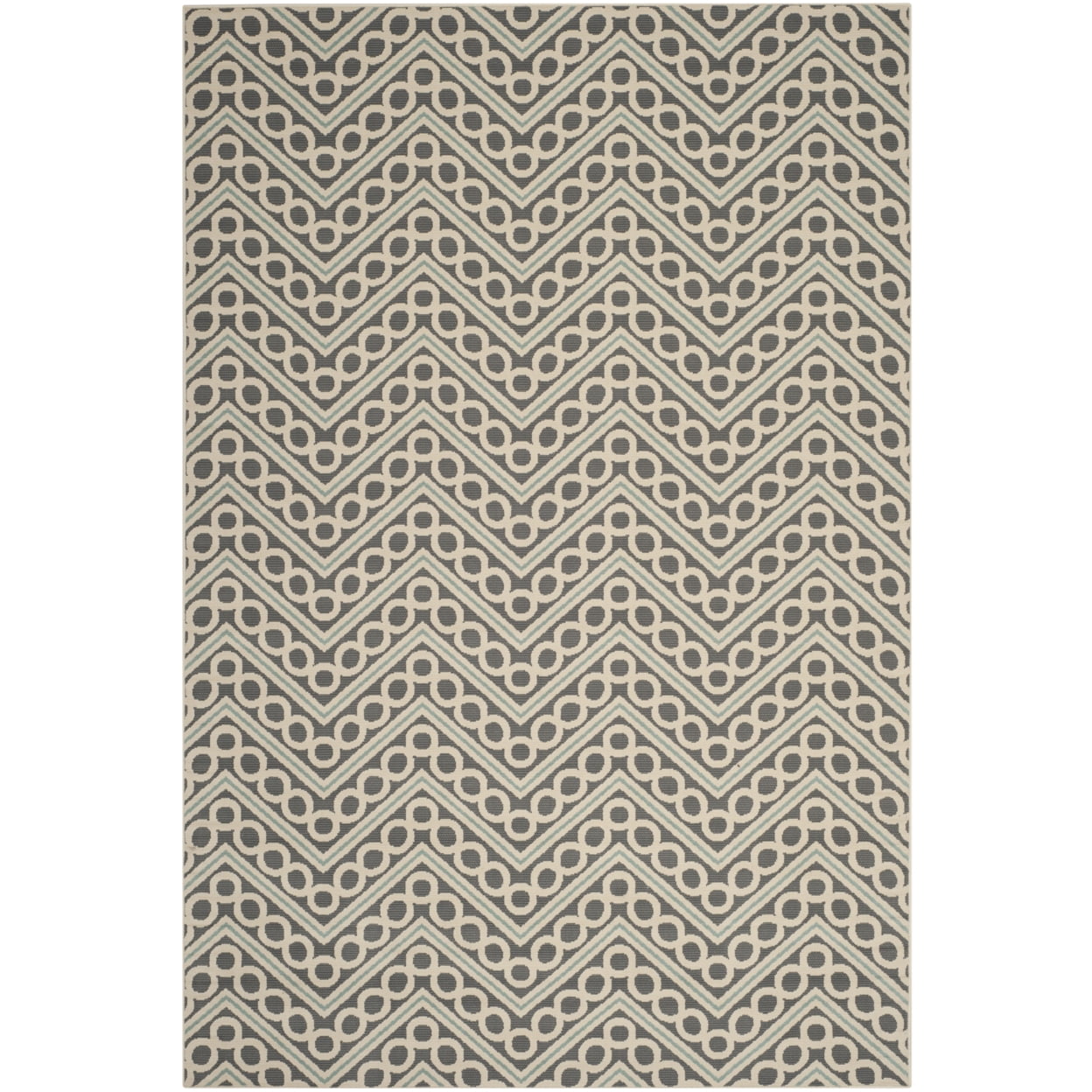 Dark Grey and Ivory Geometric Synthetic Outdoor Area Rug