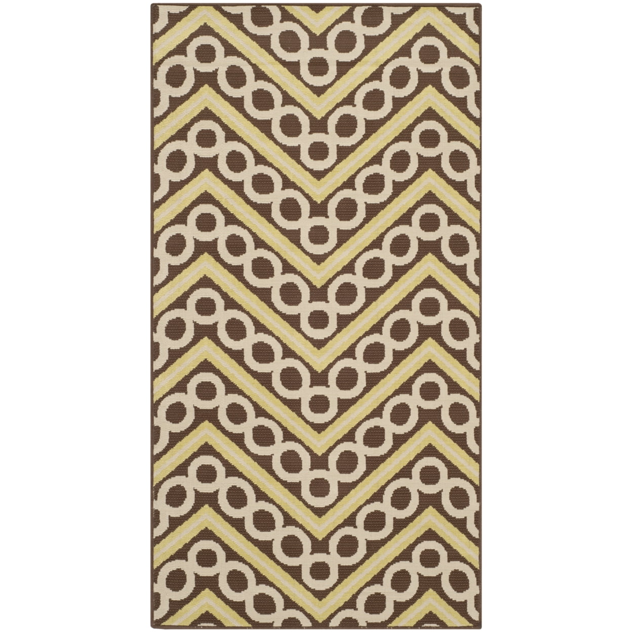 Hampton Brown and Ivory Chevron Synthetic Indoor/Outdoor Rug