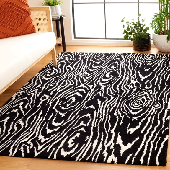 Safavieh Hand-Tufted Ebony Berajeta Modern & Contemporary Wool Rug 8' x 10' - Black/Ivory