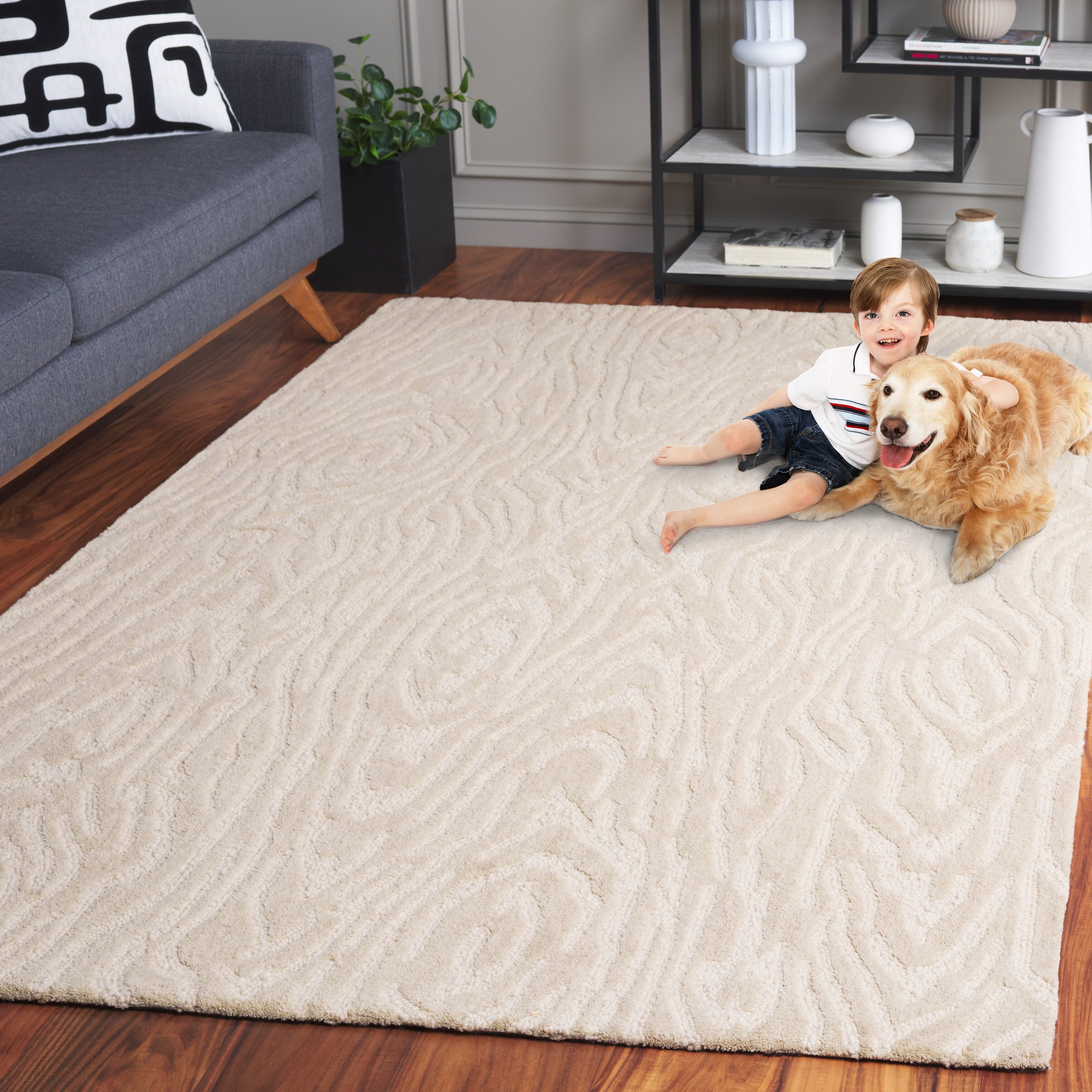 Ivory Hand-Tufted Wool 6' x 9' Contemporary Area Rug