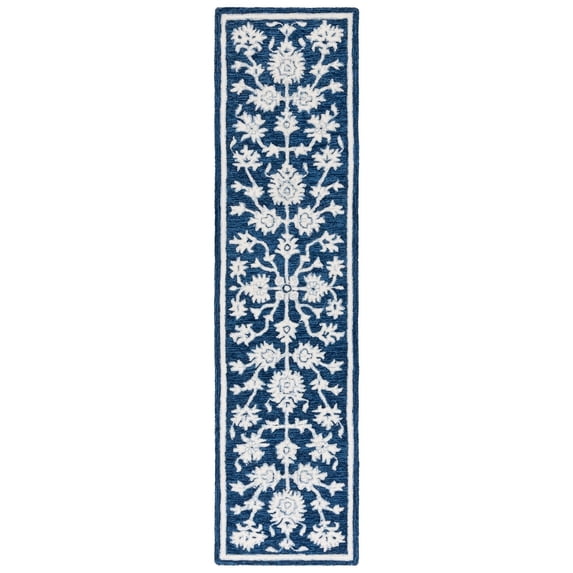 Safavieh Hand-Tufted Ebony Moonika Modern & Contemporary Wool Rug 2'3" x 9' Runner - Navy/Ivory