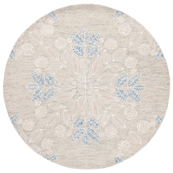 Safavieh Hand-Tufted Jardin Osuma Country Wool Rug 6' Round - Light Grey/Ivory