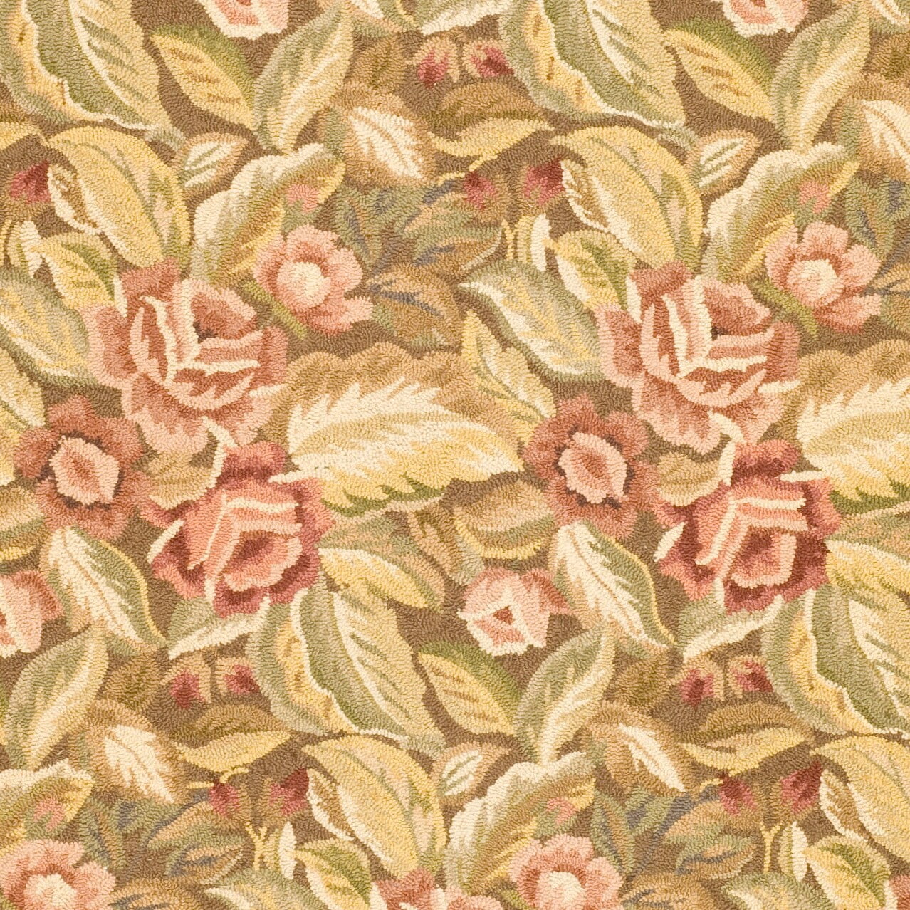 Handmade Brown Floral Wool and Cotton Rectangular Rug