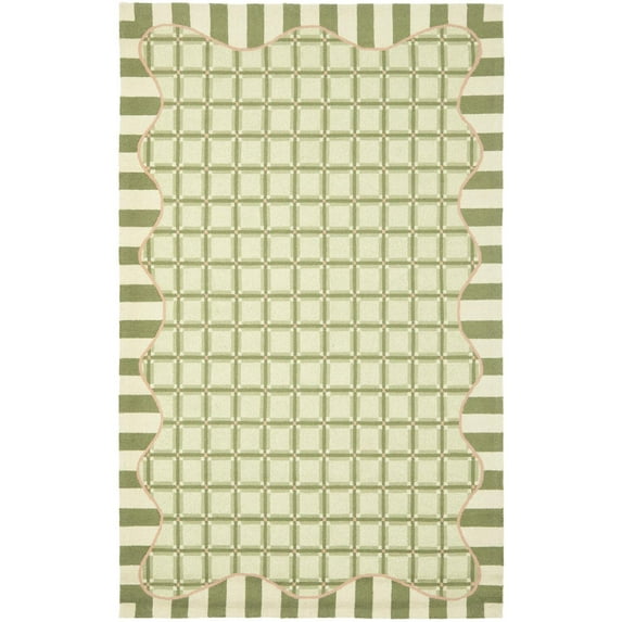 Country & Floral Rug - Chelsea Wool Pile -Green-Color:Green,Design:Country/Floral,Shape:Medium Rectangle,Size:5'3" X 8'3"