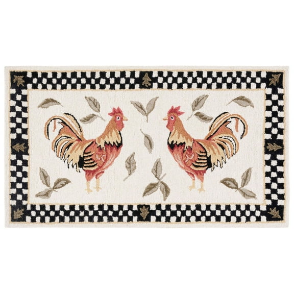 Safavieh Hand-hooked Vintage Poster Ariadni Rooster Wool Rug.. Ivory/Black 2' x 3' Handmade 2' x 3' Indoor,Accent Living Room,Entryway,Dining Room