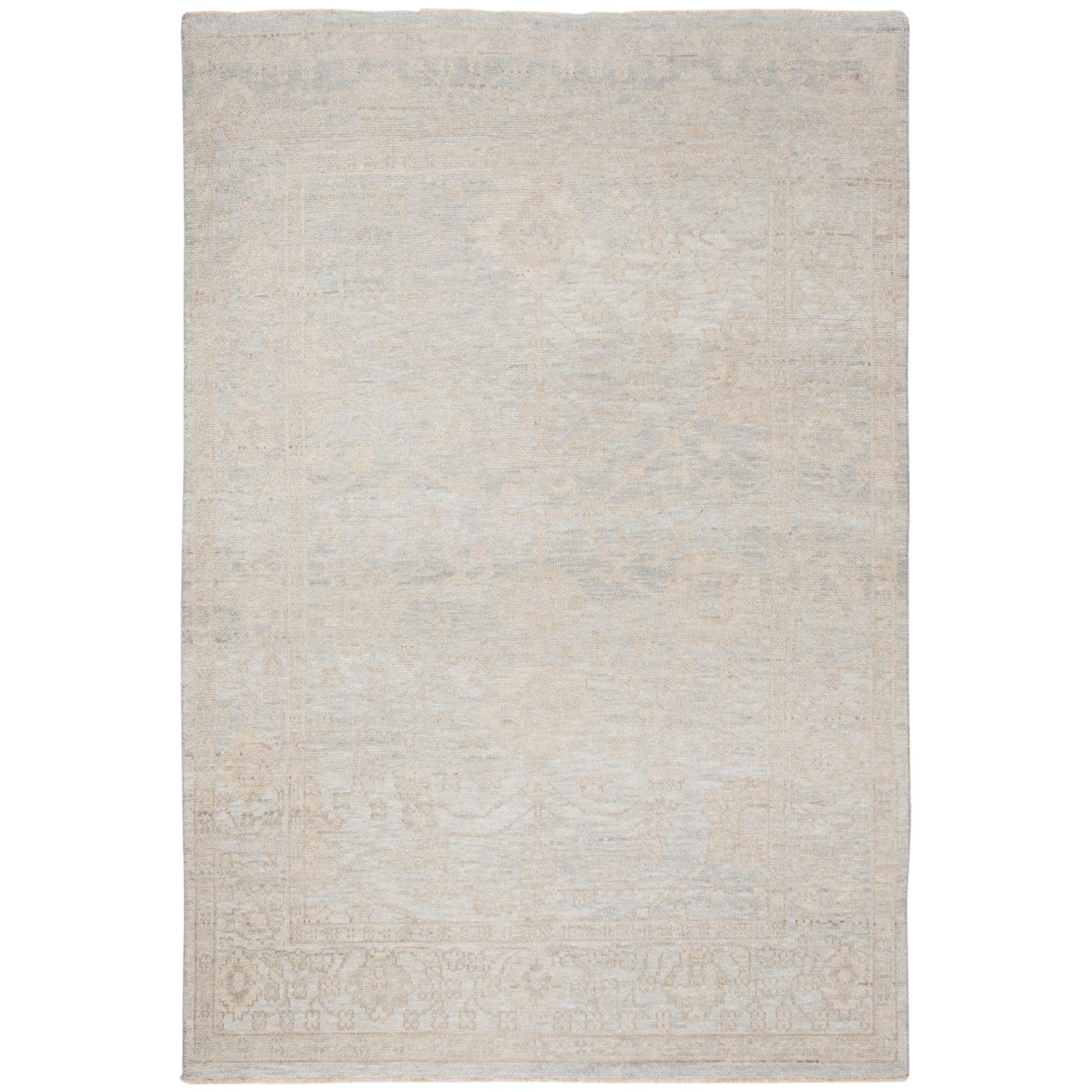 Light Blue and Ivory Hand-Knotted Wool Area Rug, 8' x 10'