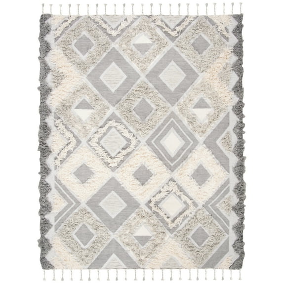 SAFAVIEH Kenya Lena Geometric Area Rug, Grey/Ivory, 9' x 12'