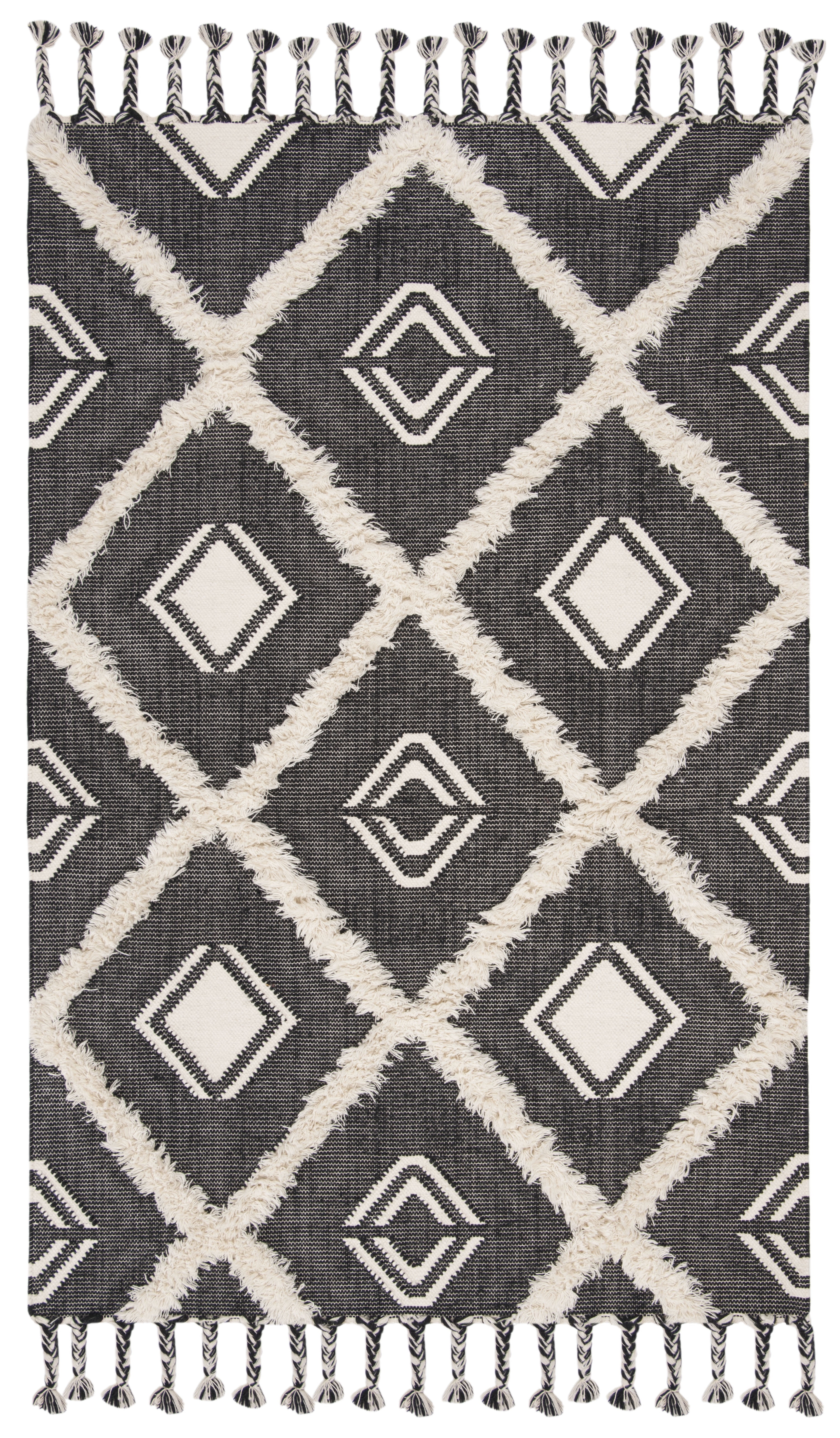 Handmade Black and Ivory Wool Cotton 8' x 10' Area Rug