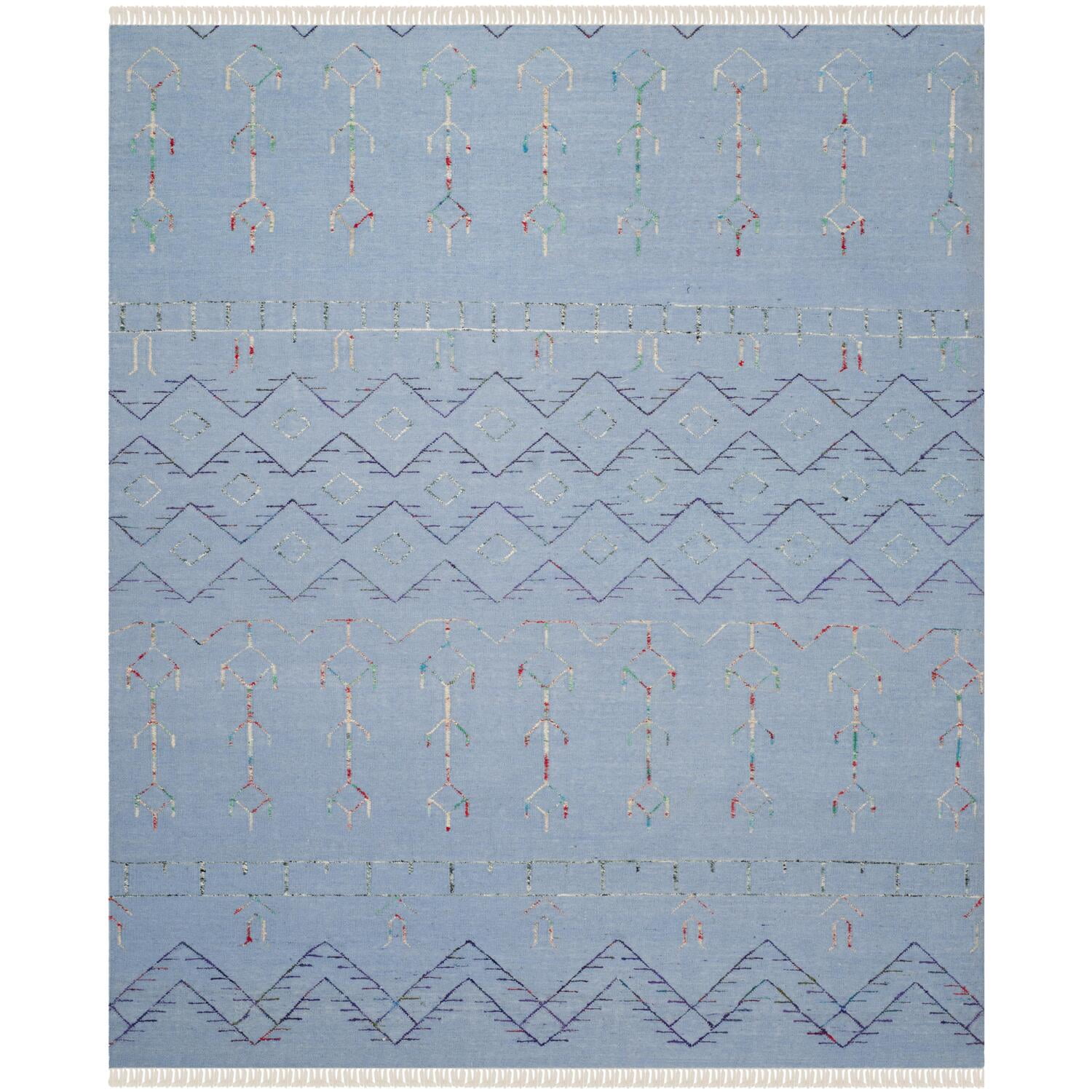Blue Hand-Knotted Wool Cotton Silk 8' x 10' Southwestern Rug