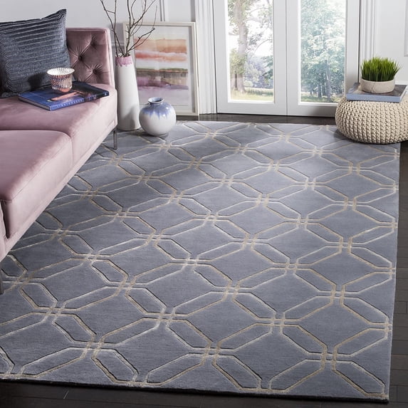 Safavieh Hand-knotted Tibetan Modern Geometric Blue Wool Rug (9' x 12')