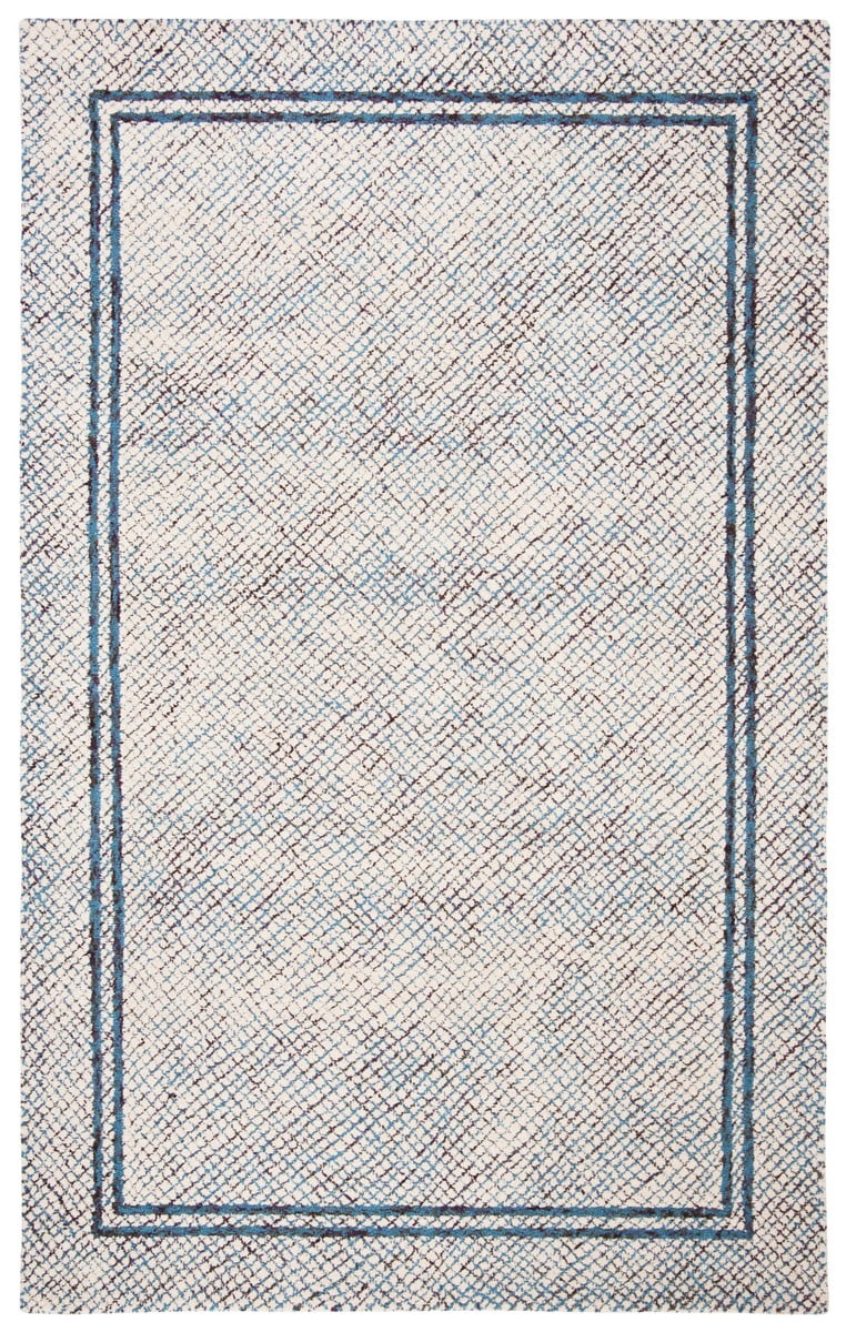 Ivory and Navy Abstract Hand Tufted Wool Area Rug