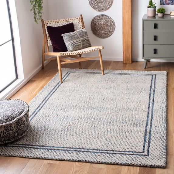 SAFAVIEH Abstract Millicent Geometric Wool Area Rug, Ivory/Navy, 4' x 6'
