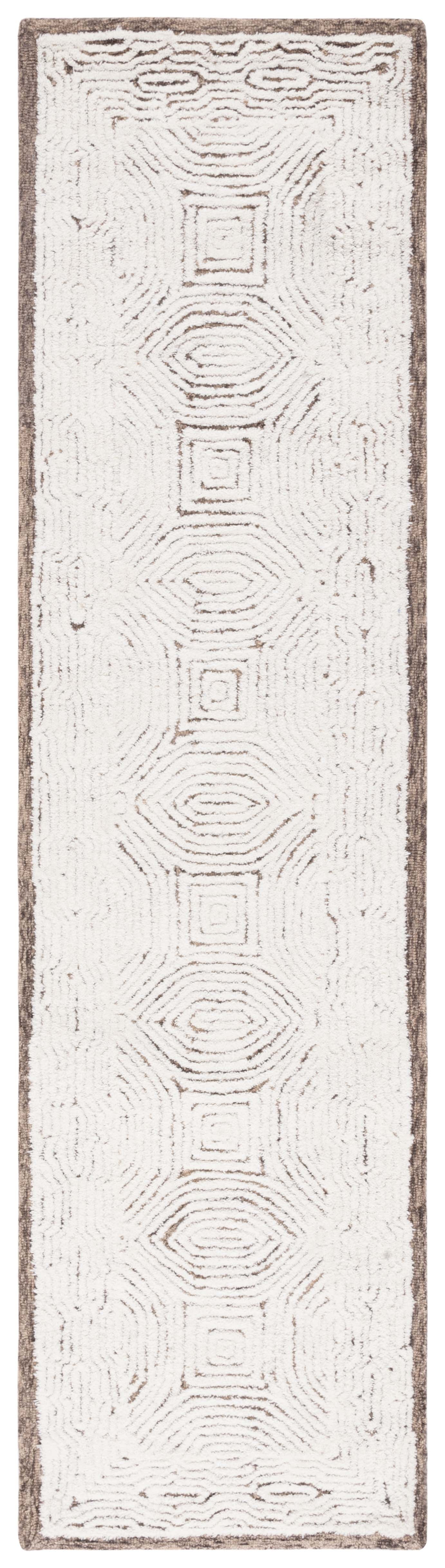 Ivory Abstract Handmade Wool Tufted Rug Runner 27"