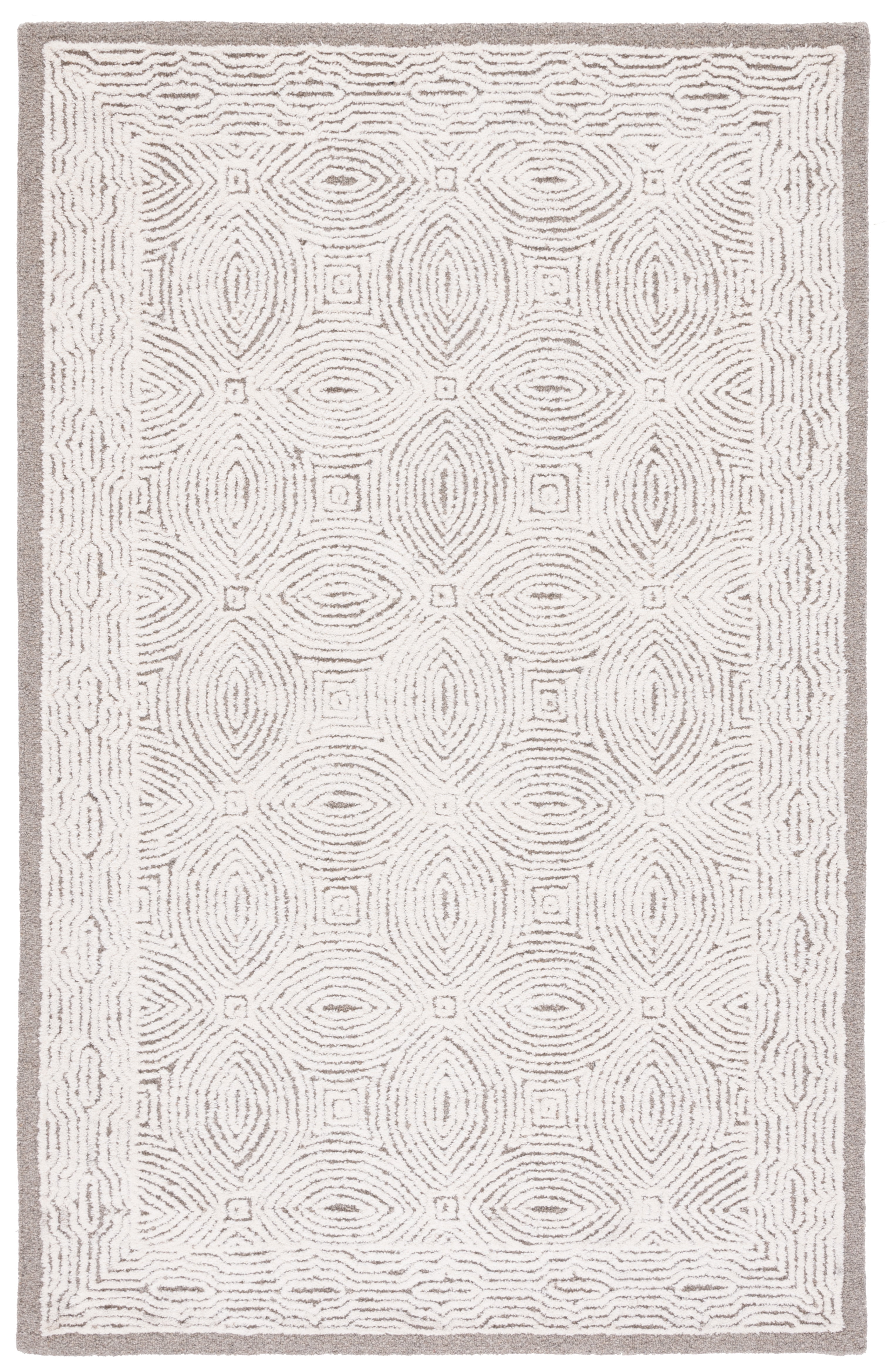 Ivory and Beige Abstract Hand-Tufted Wool Rug, 5' x 8'