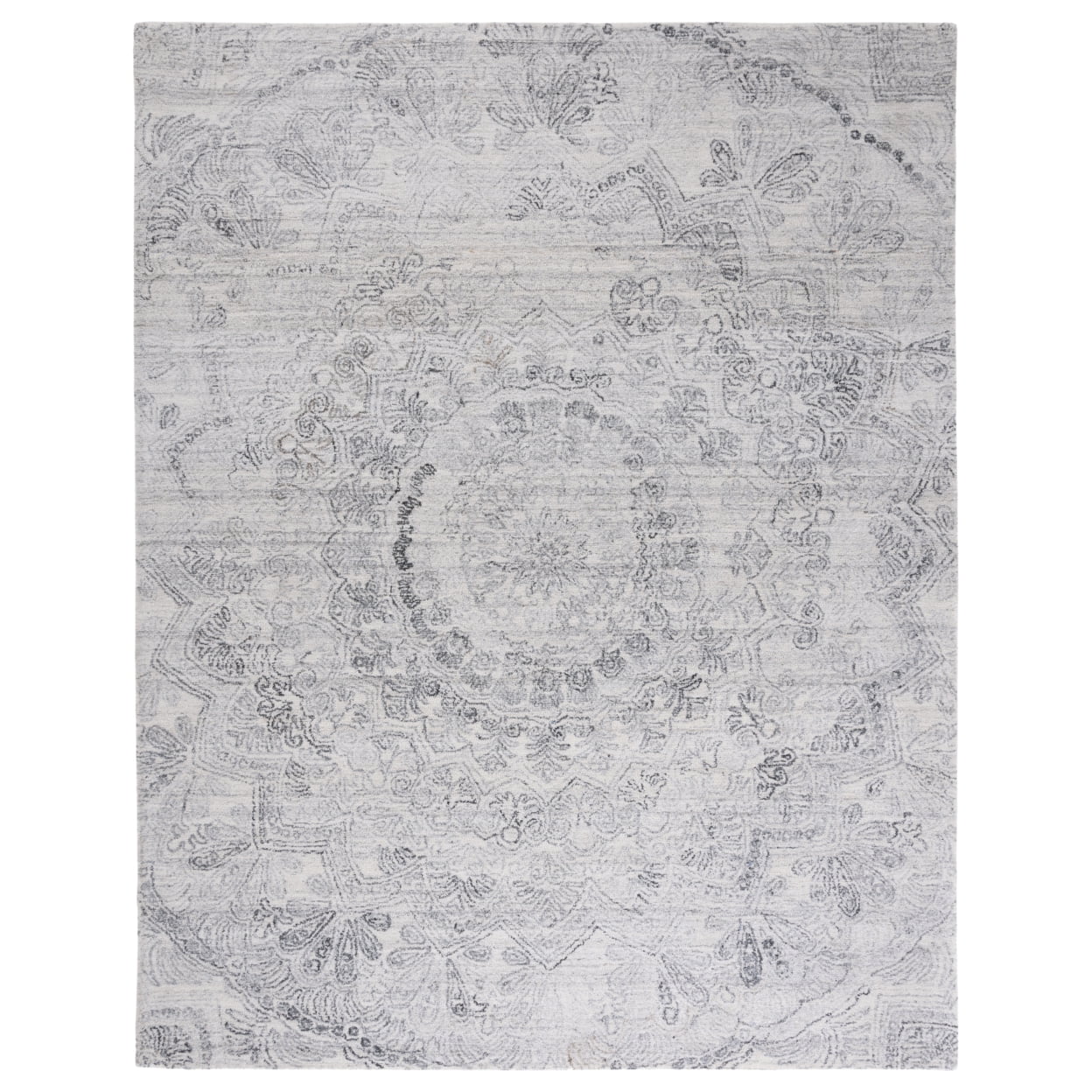 Handmade Black and Ivory Abstract Wool Rug