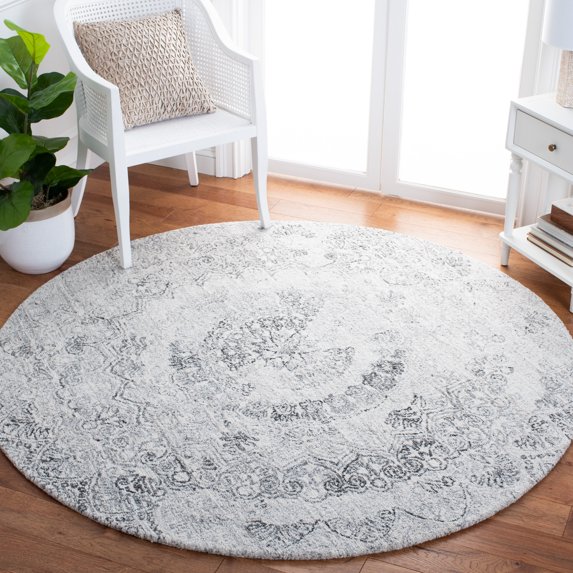 SAFAVIEH Abstract Emelly Floral Area Rug, Ivory/Black, 6' x 6' Round