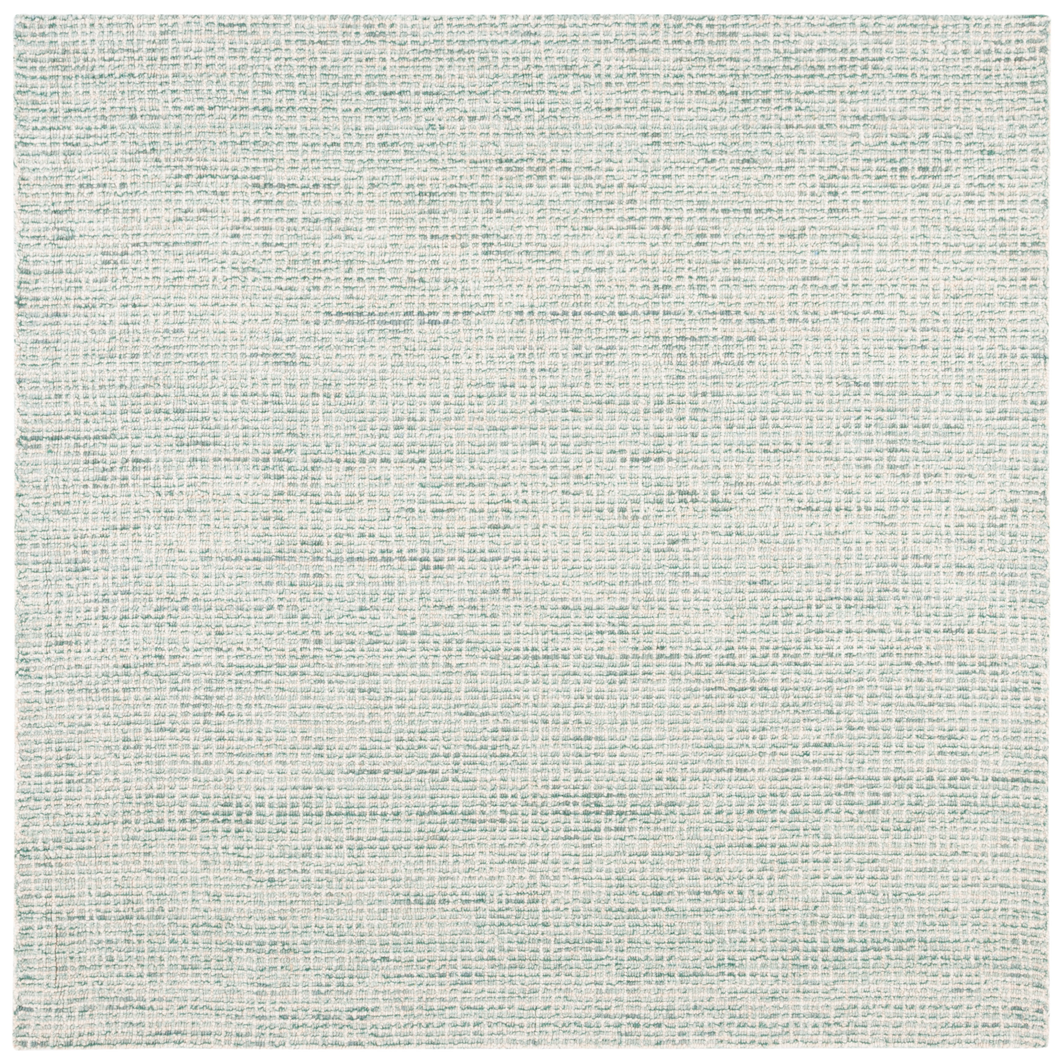 Ivory and Green Abstract Hand-Tufted Wool Square Rug, 4' x 4'