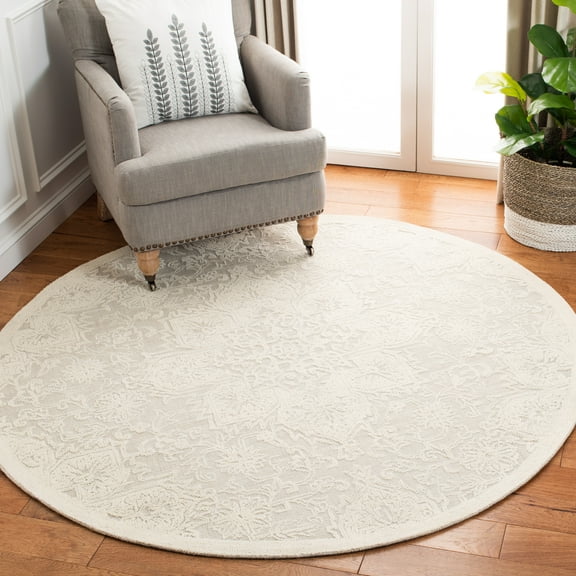 SAFAVIEH Abstract Christian Floral Wool Area Rug, Ivory/Beige, 6' x 6' Round