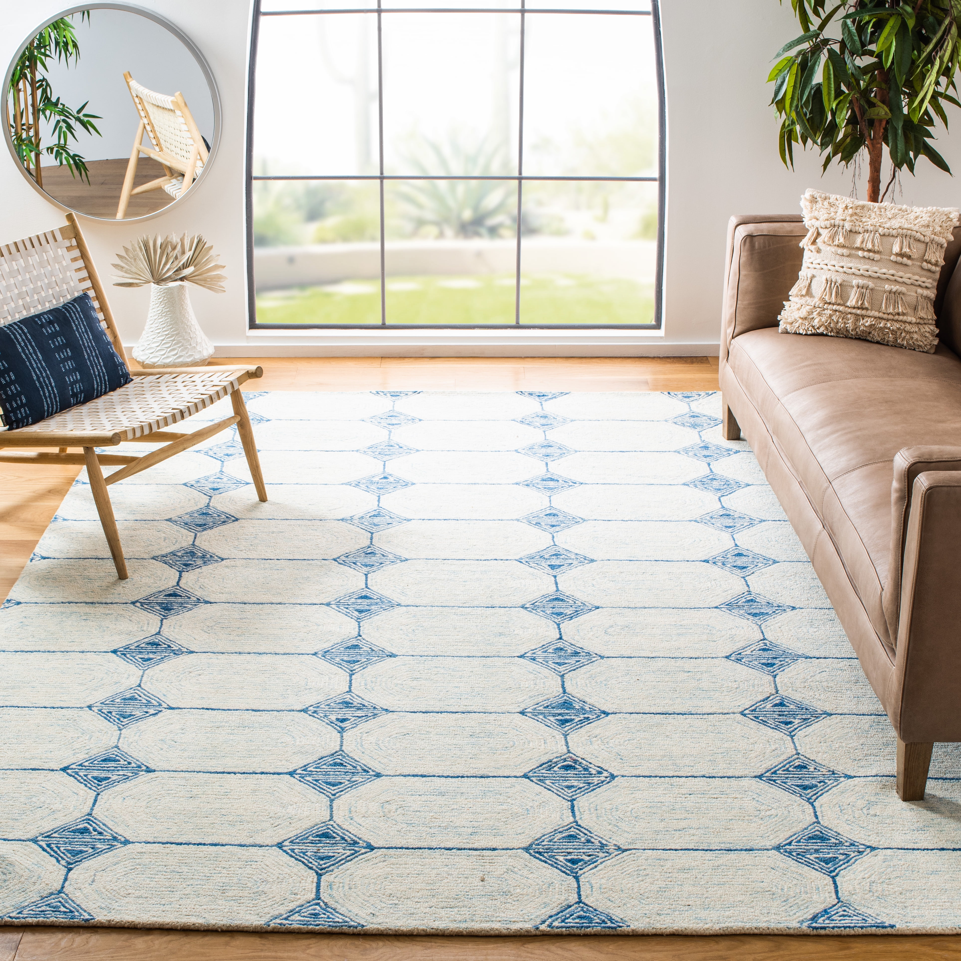SAFAVIEH Abstract Clematis Geometric Area Rug, Ivory/Blue, 8' x 10'