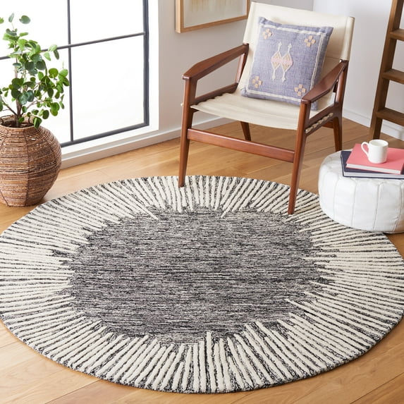 SAFAVIEH Abstract Frieda Radiate Area Rug, Black/Ivory, 6' x 6' Round