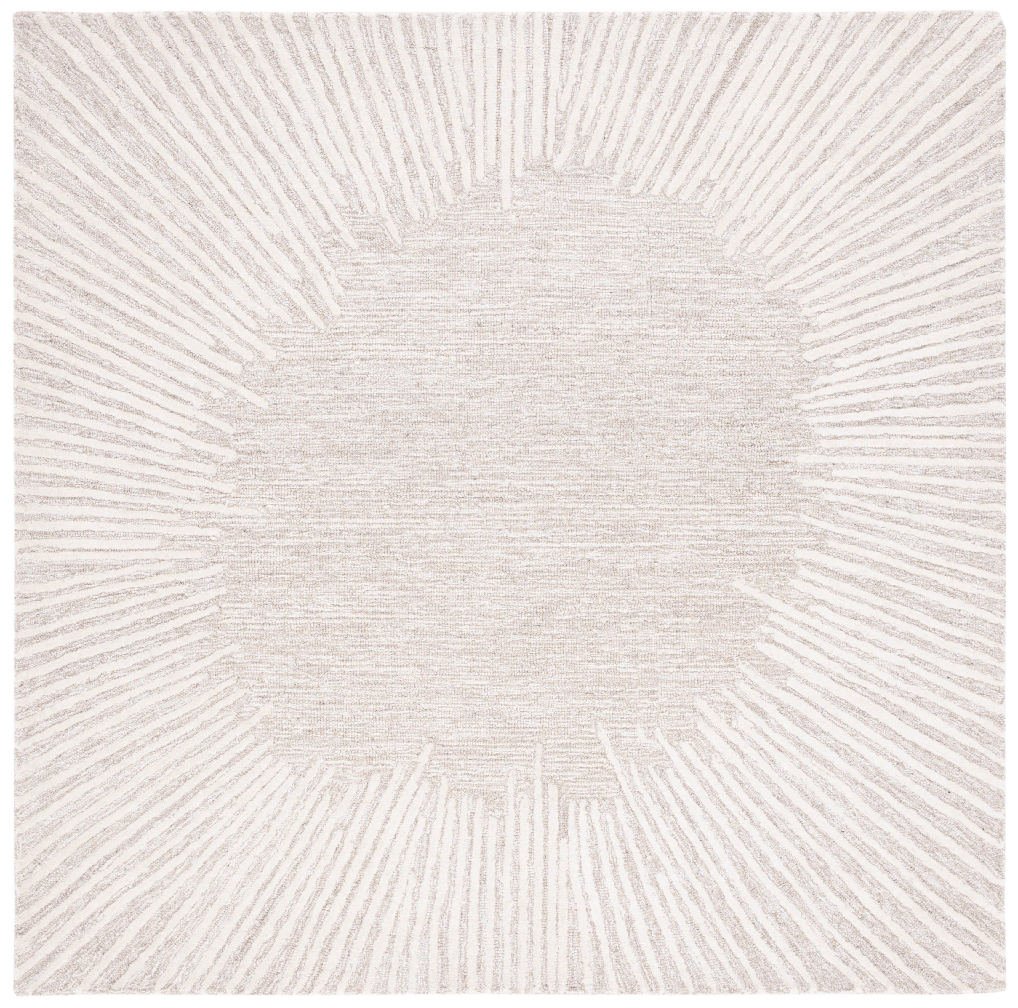 Ivory Abstract Handmade Wool Tufted Square Rug 6x6 ft