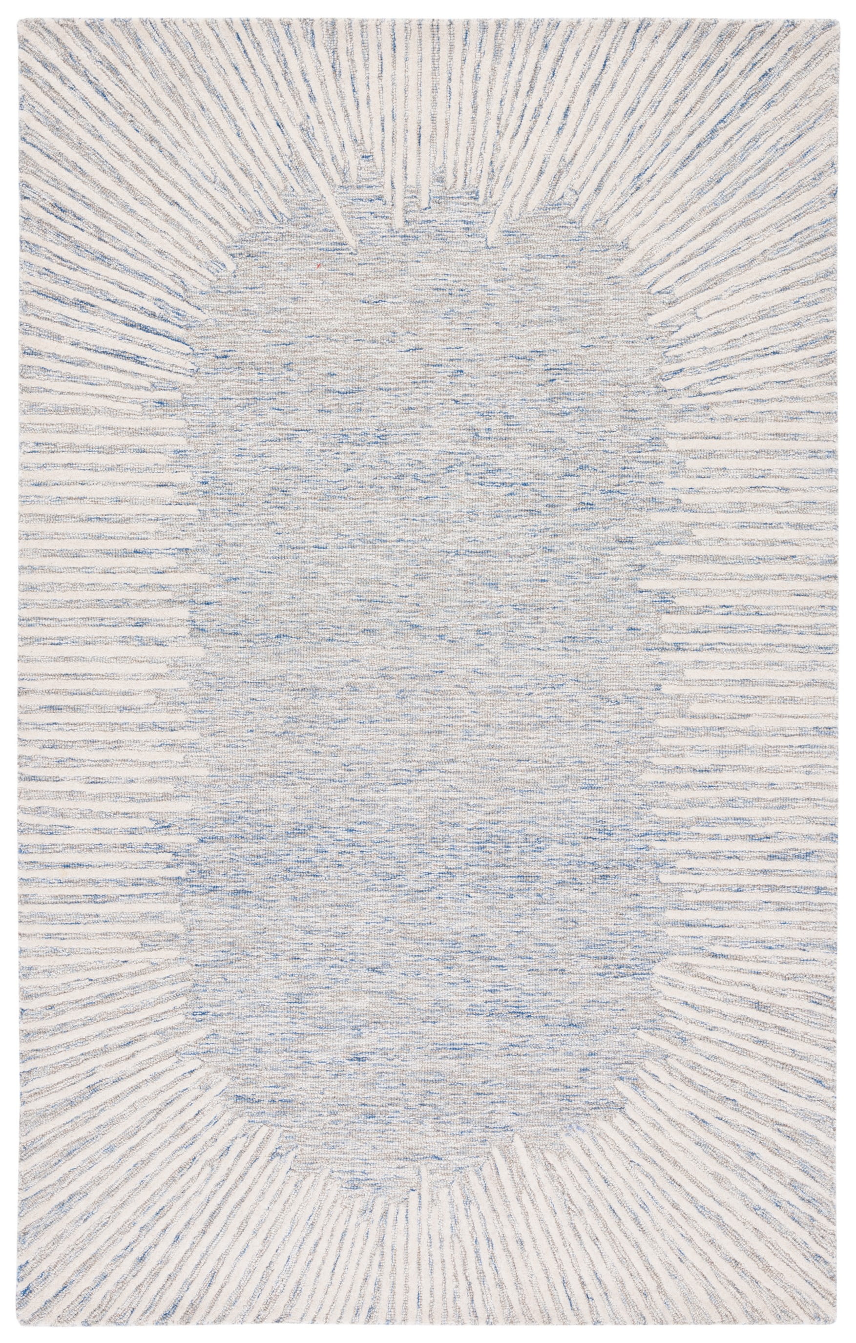 Abstract Blue & Ivory Tufted Wool Square Area Rug, 6' x 9'