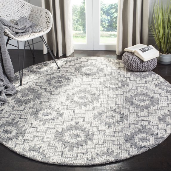 SAFAVIEH Abstract Joan Abstract Wool Area Rug, Ivory/Dark Gray, 6' x 6' Round